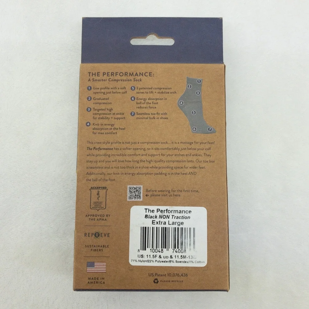 Apolla The Performance Crew Socks Mens XL 11.5-13 Black Non Traction Compression